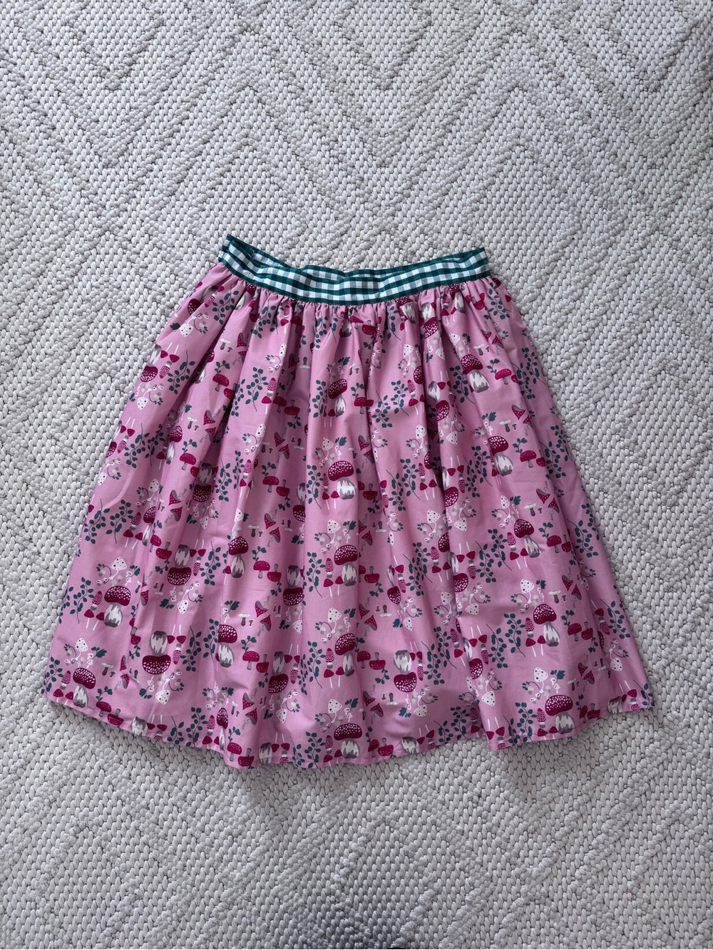 Pink Floral Gathered Skirt with Green Check Waistband - Picture 7 of 9